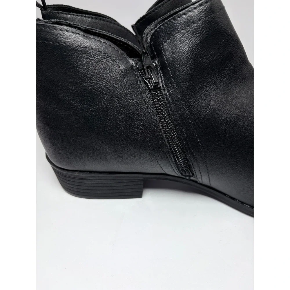 Sun + Stone‎ Cadee Ankle Booties Black 11 Wide Block Heel Minimalist Chic Urban